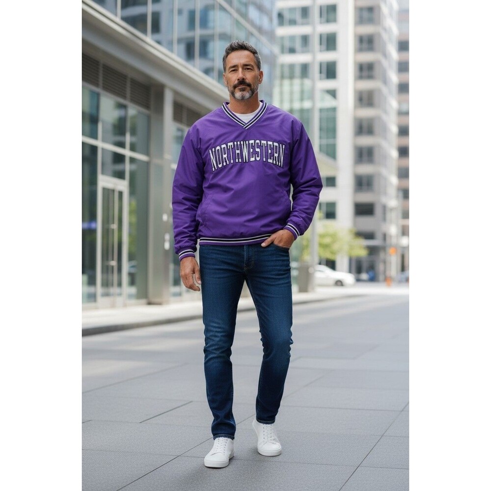 VTG Team Apparel Northwestern V-Neck Pullover Men’s XL Purple Windbreaker